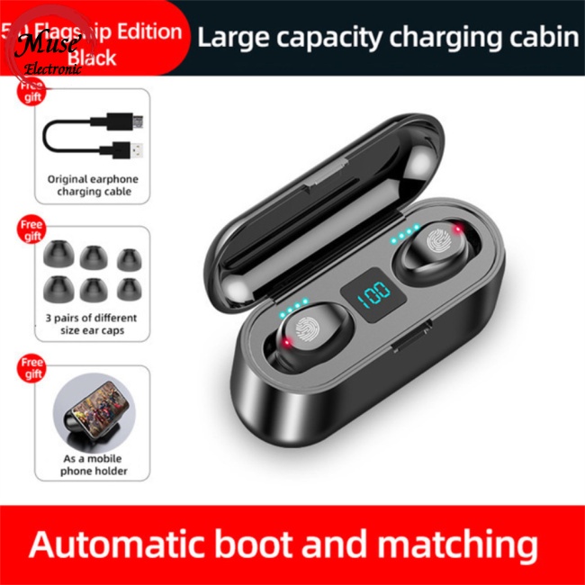 Tai Nghe Bluetooth 5.0 Không Dây Mini F9 Tws Có Micro Kèm Hộp Sạc Ốp