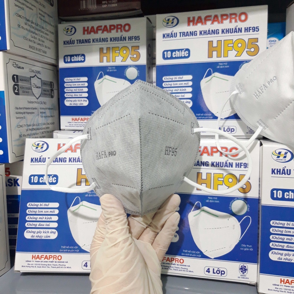 Khẩu Trang Y Tế HAFAPRO Màu Trắng, Xám 4 Lớp Kháng Khuẩn Siêu Kín, Kiểu N95