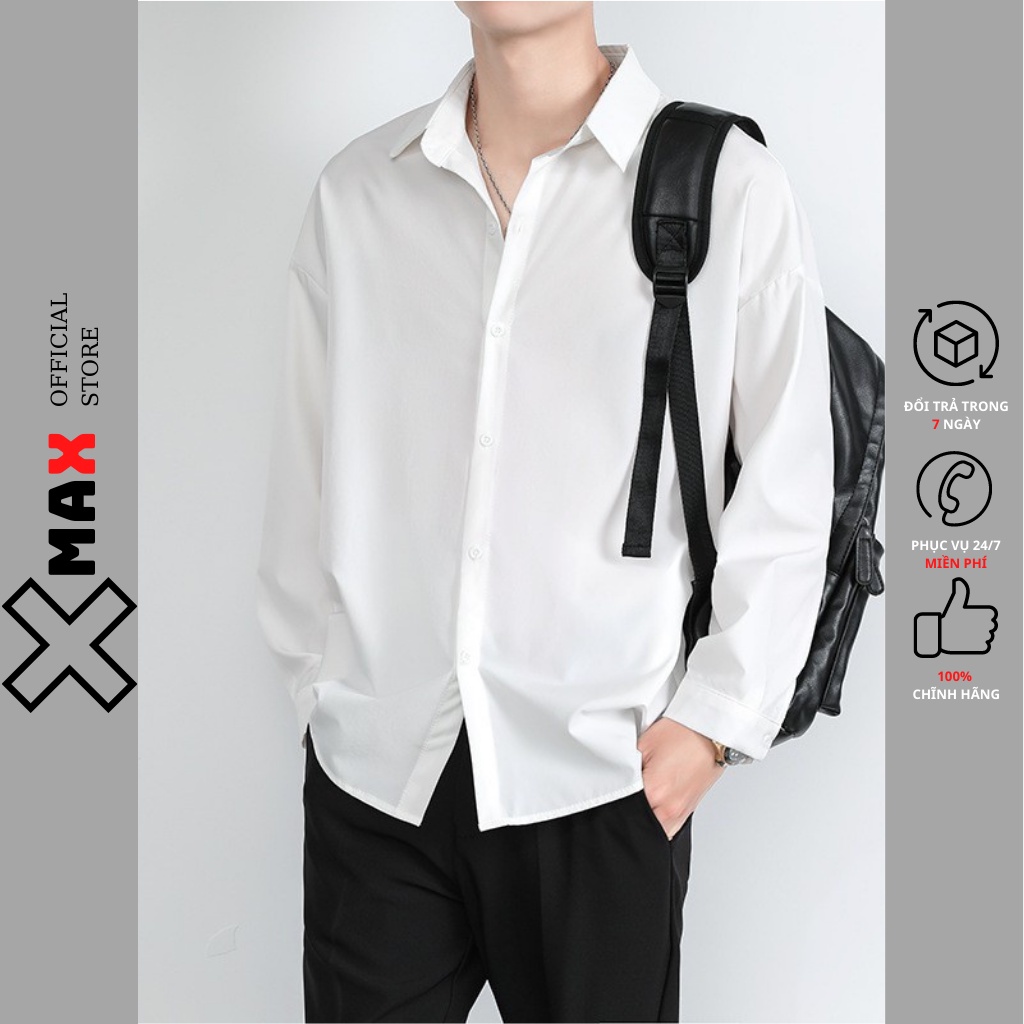 Áo sơ mi nam nữ dài tay unisex công sở form rộng basic trơn kiểu Hàn Quốc vải lụa mềm mại MAXSTORE B027