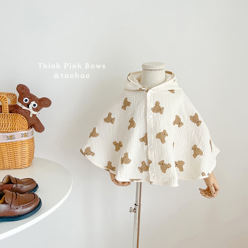 Áo Choàng Chống Gió Chống Nắng In Hình Gấu Dễ Thương Cho Bé 3 Tuổi