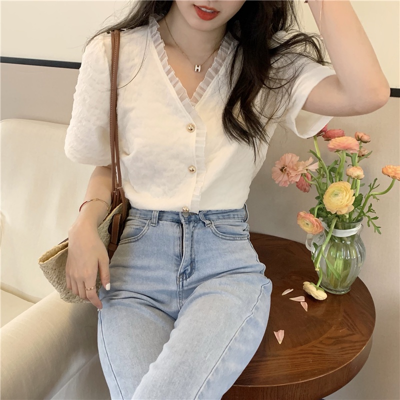 Áo Sơ Mi Nữ Cổ Chữ V Phối Ren 51165