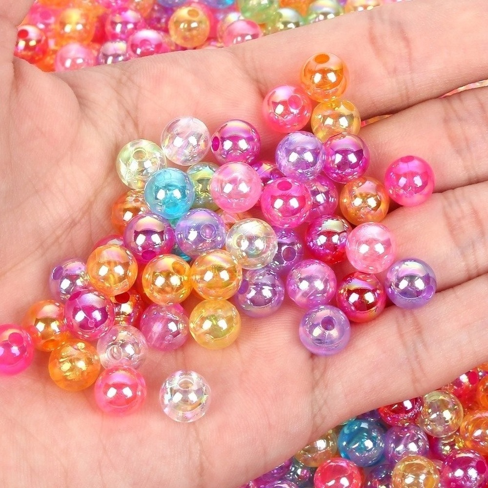 Set 50 / 100 / 200 Hạt Xâu Chuỗi Bằng Acrylic Trong Suốt Đầy Màu Sắc 6 / 8 / 10mm Làm Trang Sức DIY