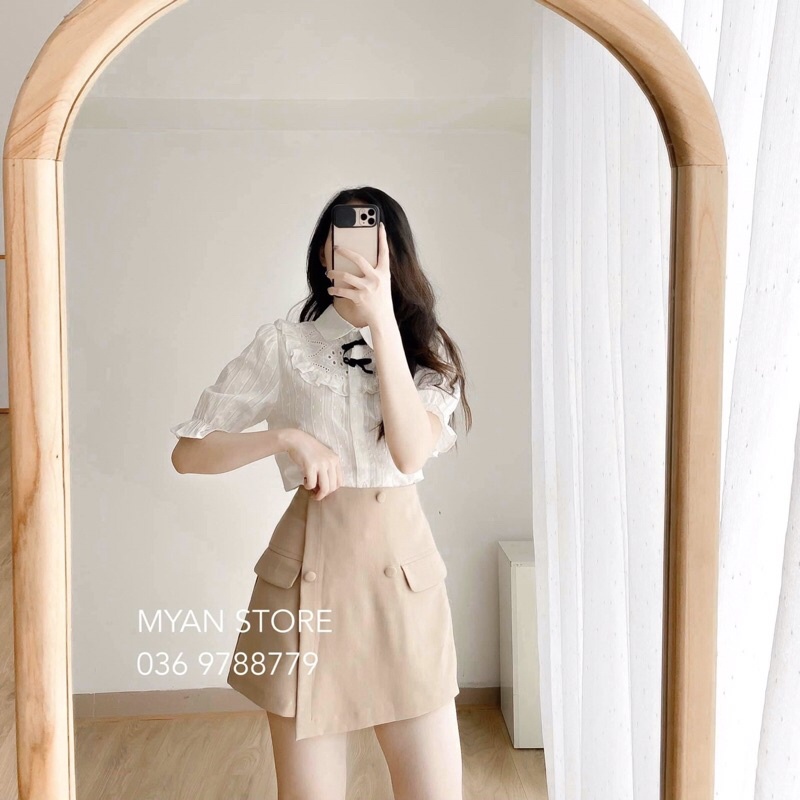 CHÂN VÁY TÚI TRƯỚC LỆCH VẠT CÚC BỌC (KÈM VIDEO ẢNH THẬT) | BigBuy360 - bigbuy360.vn