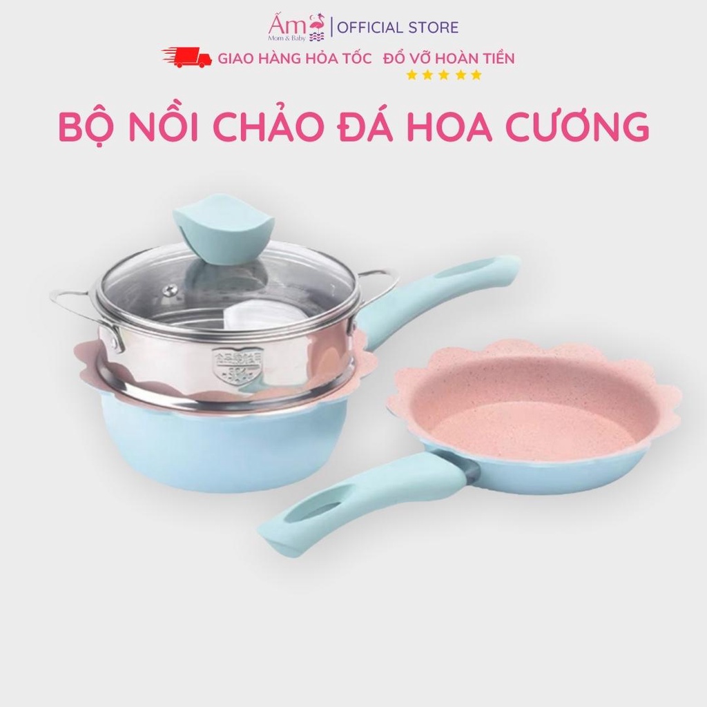 Nồi Chảo Chống Dính Ấm Baby Mặt Đá Hoa Cương Siêu Bền Ấm Gift Decor