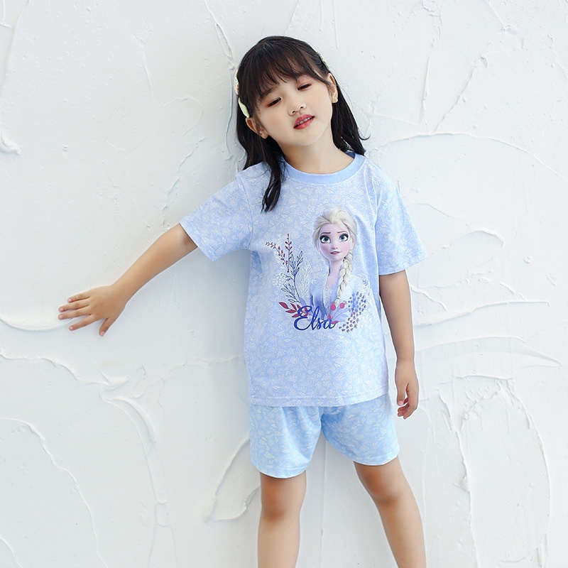 Bộ đồ ngủ mặc nhà tay ngắn vải cotton mỏng in hình công chúa Aisha dễ thương cho bé gái 2021