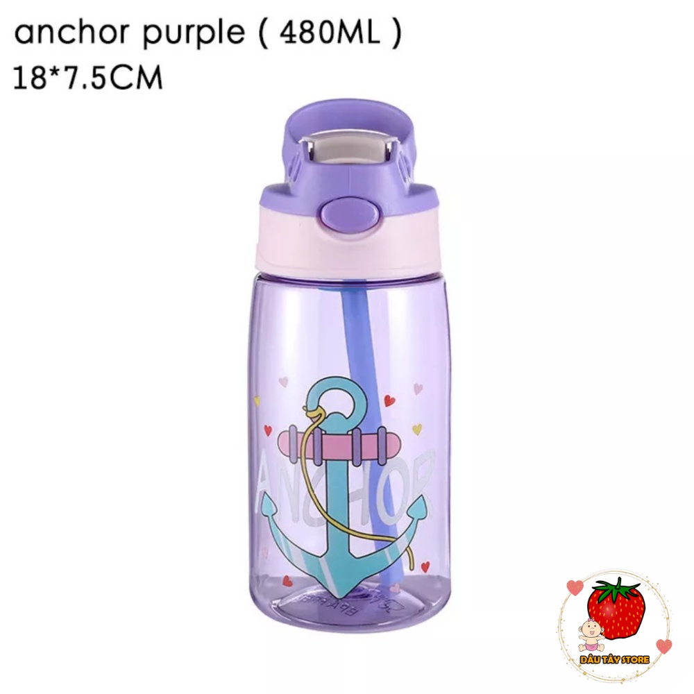 Bình nước cute có ống hút, Bình đựng nước cho bé đi học đi chơi 450ml cho bé trai bé gái - DT69