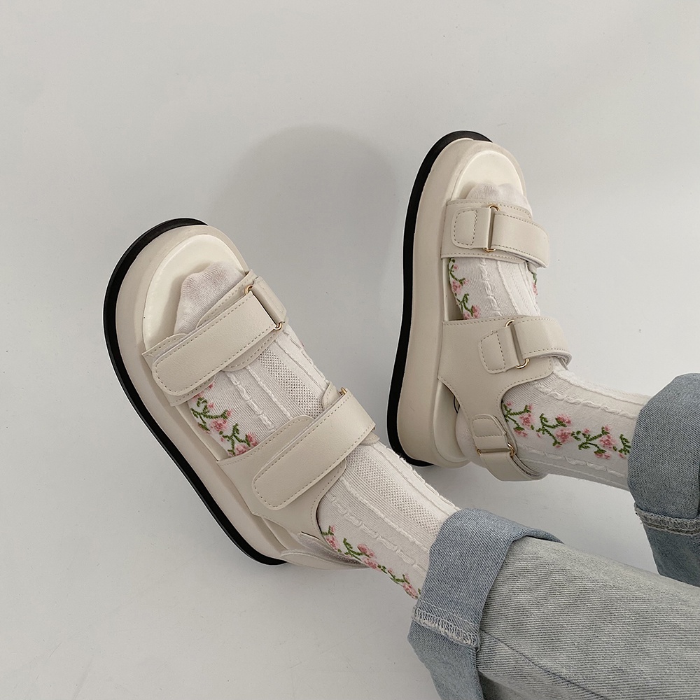 Dép Sandan Đi Học Nữ Đơn GIản Quai Da PU Đế Dày 3.5Cm