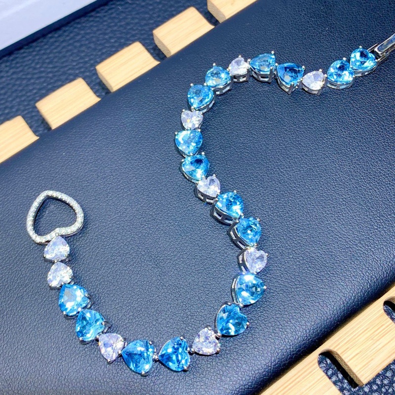 Vòng Tay Đá Topaz Xanh Dương Tự Nhiên Hình Trái Tim Sang Trọng Thời Trang Cho Nữ