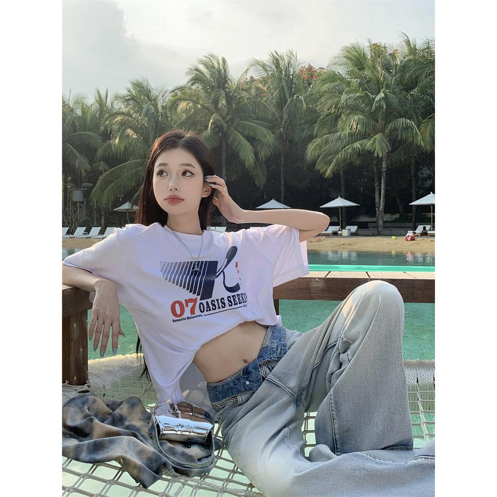 「 WELOVE1 」Áo Thun Tay Ngắn Cổ Tròn In Chữ Màu Trắng Thời Trang Mùa Hè Dành Cho Nữ