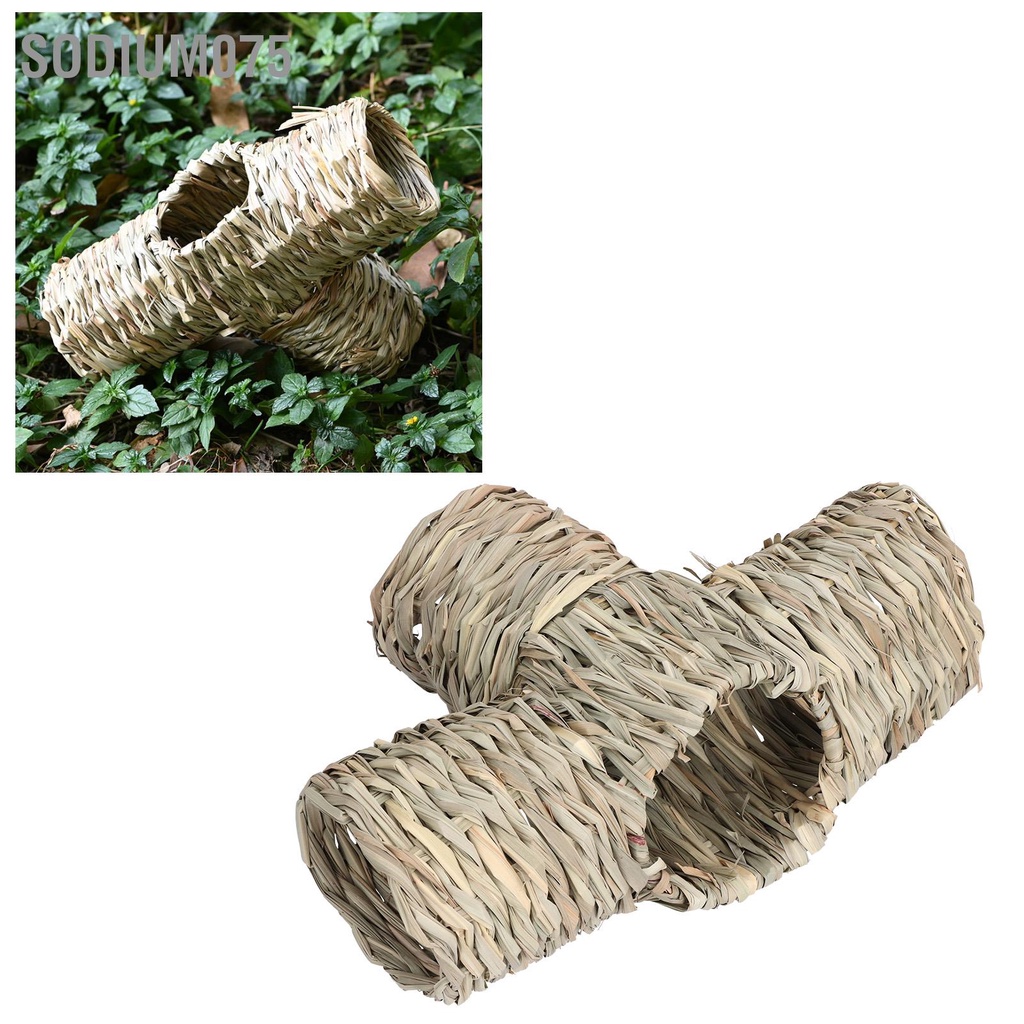 Sodium075 Hideaway Grass Tunnel Toy Ngôi nhà rơm với bốn lối vào mở cho chuột Hamster Syria Chồn Guinea Pig