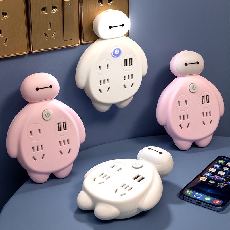 Ổ cắm điện tích hợp đèn ngủ dễ thương, có cổng USB