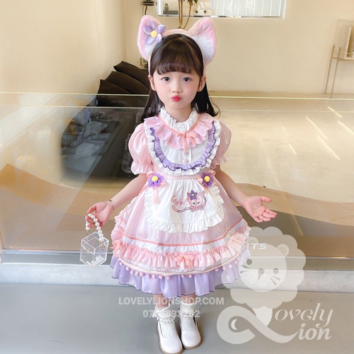Bộ váy công chúa Lolita màu hồng tím cho bé gái+tặng băng đô như hình