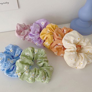 Scrunchies Hoa Cúc, Đồ Buộc Tóc Vải Phụ Kiện Tóc Nữ Tính Dễ Thương Hàn Quốc - Gingscloset