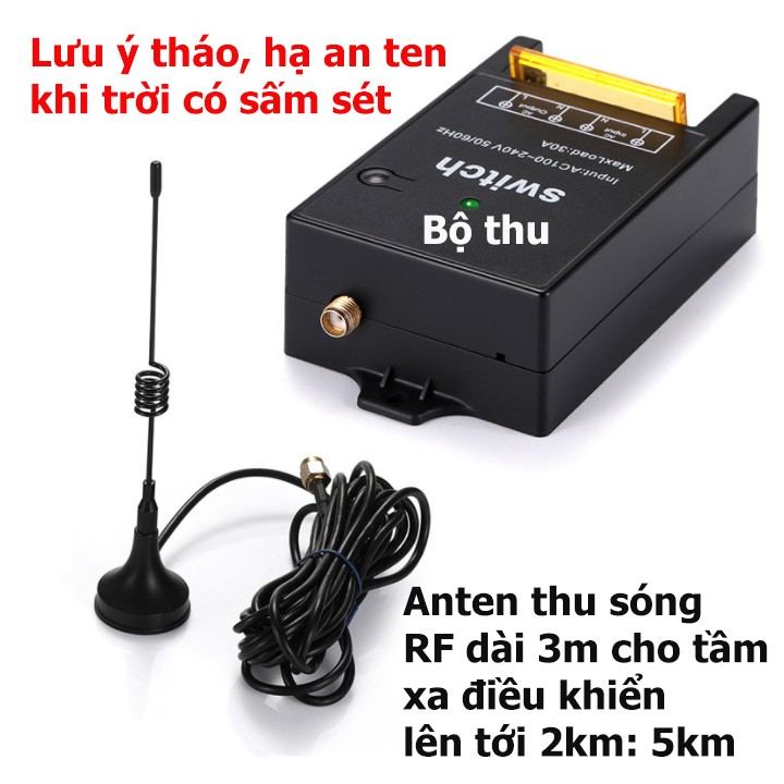 Công tắc điều khiển từ xa 5Km(5000m)/220V 30A có học lệnh tần số 433MHZ điều khiển máy bơm nước máy rửa xa