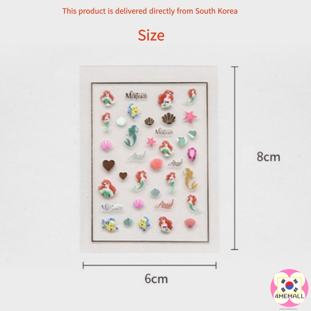 Hình dán móng tay công chúa Disney nàng tiên cá Rapunzel Jasmine Belle Bạch Tuyết 5 kiểu