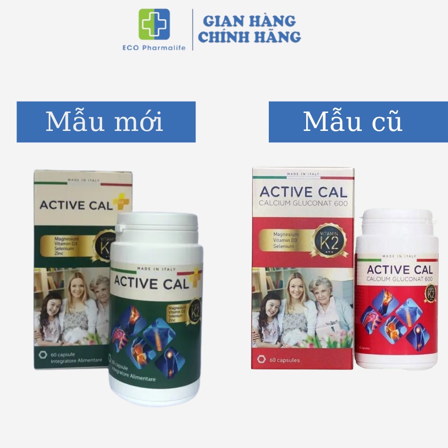 Canxi Ý Active Cal Plus - Cannxi hữu cơ + Vitamin D3 K2 - Hộp 60 viên nang