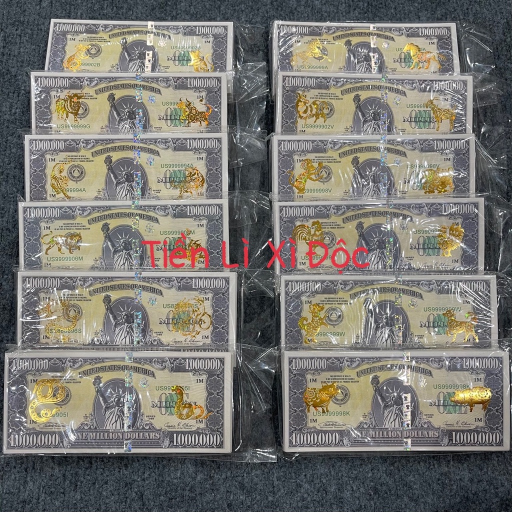 Tiền Triệu Đô Mạ Vàng 12 Con Giáp, Có Bảo An Siêu Cấp, Tiền Lưu Niệm Mỹ, Qùa Tặng, Lì Xì Độc Lạ