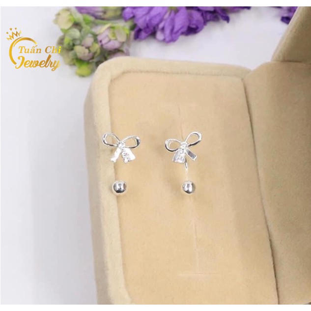 Bông Tai Bạc  FREESHIP Khuyên Tai Bạc Nữ Họa Tiết Hình Nơ Đá Nhẹ Nhàng, Tiểu Thư Mẫu Mới Nhất