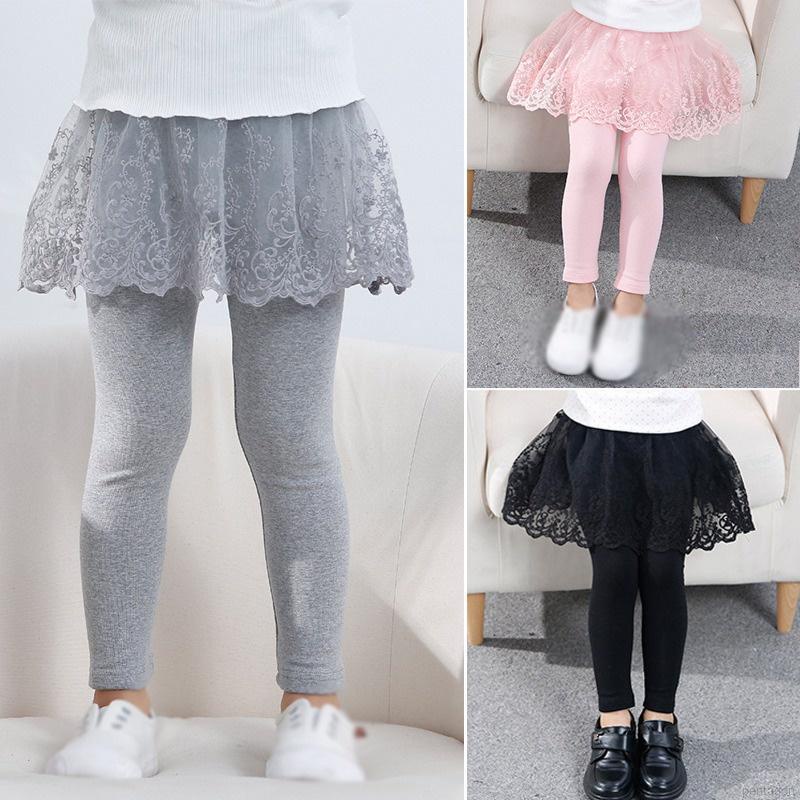 Quần legging cotton giả váy phối ren phong cách Hàn Quốc xinh xắn cho bé