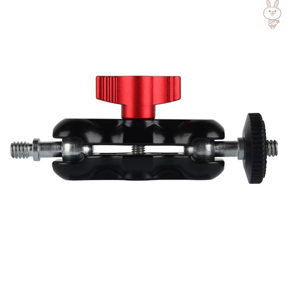 RD Multifunctional Ball Head Mount Mini Dual Ball Head Clamp with 1/4 Screw for DSLR Camera Monitor LED Light Flashlight