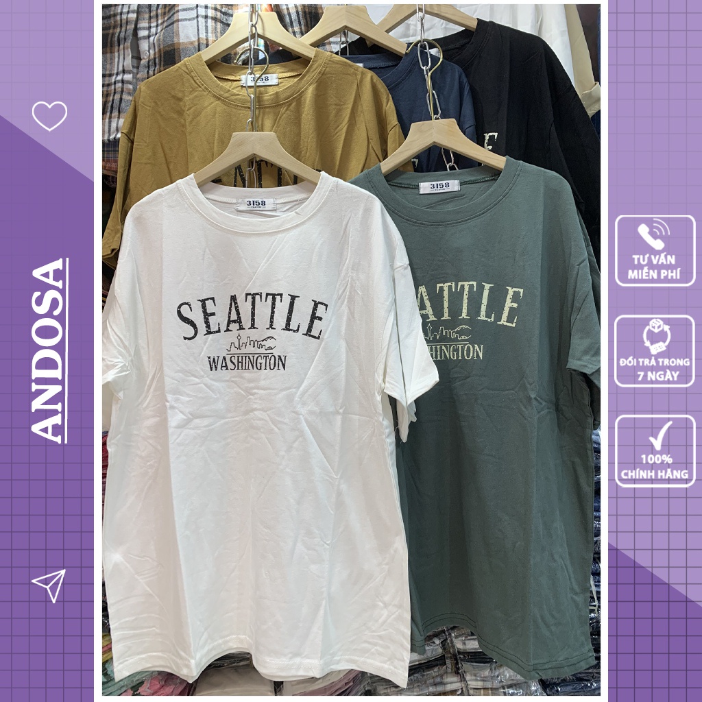 Áo thun 3158 chất cotton tay lỡ form rộng phông nam nữ in chữ hàng Quảng Châu ANDOSA AT24