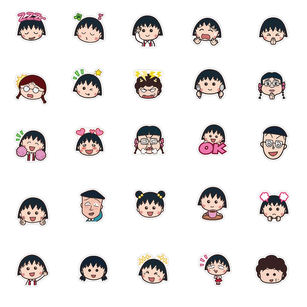 Set 50 miếng nhãn dán chống thấm nước hình chibi Maruko- Chan đáng yêu xinh xắn