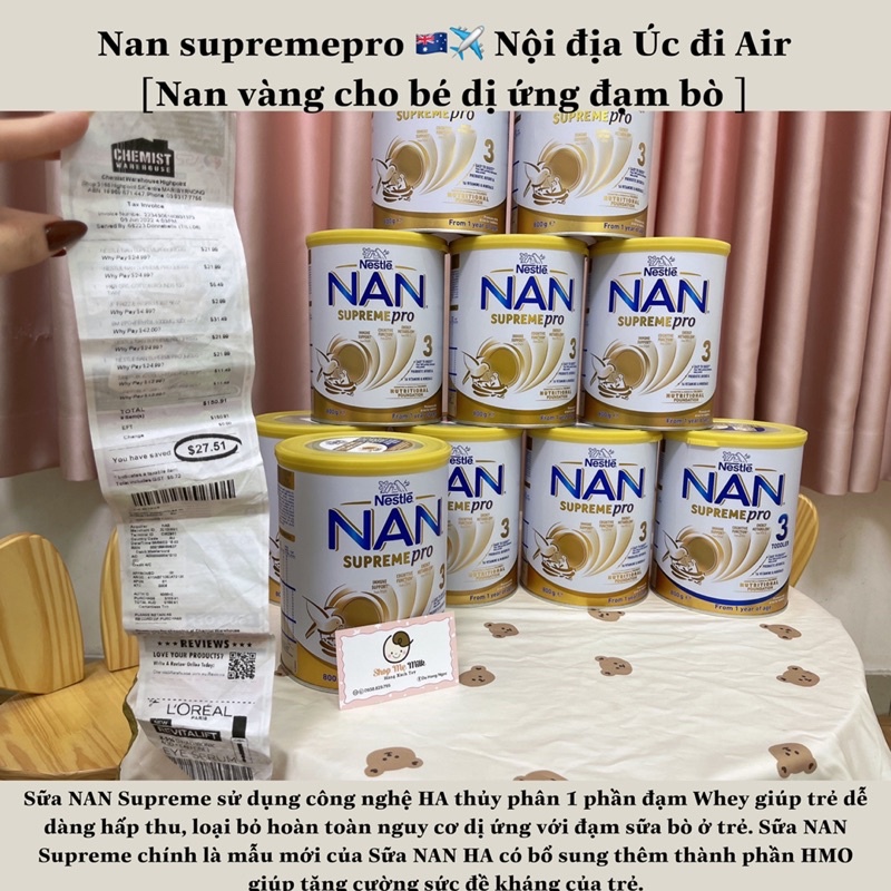 Sữa Nan Supreme Pro Úc 800G cho bé dị ứng đạm bò TP1P lon 800G ✈️🍼🇦🇺 Tặng Khăn ướt Hàn Quốc 🎁