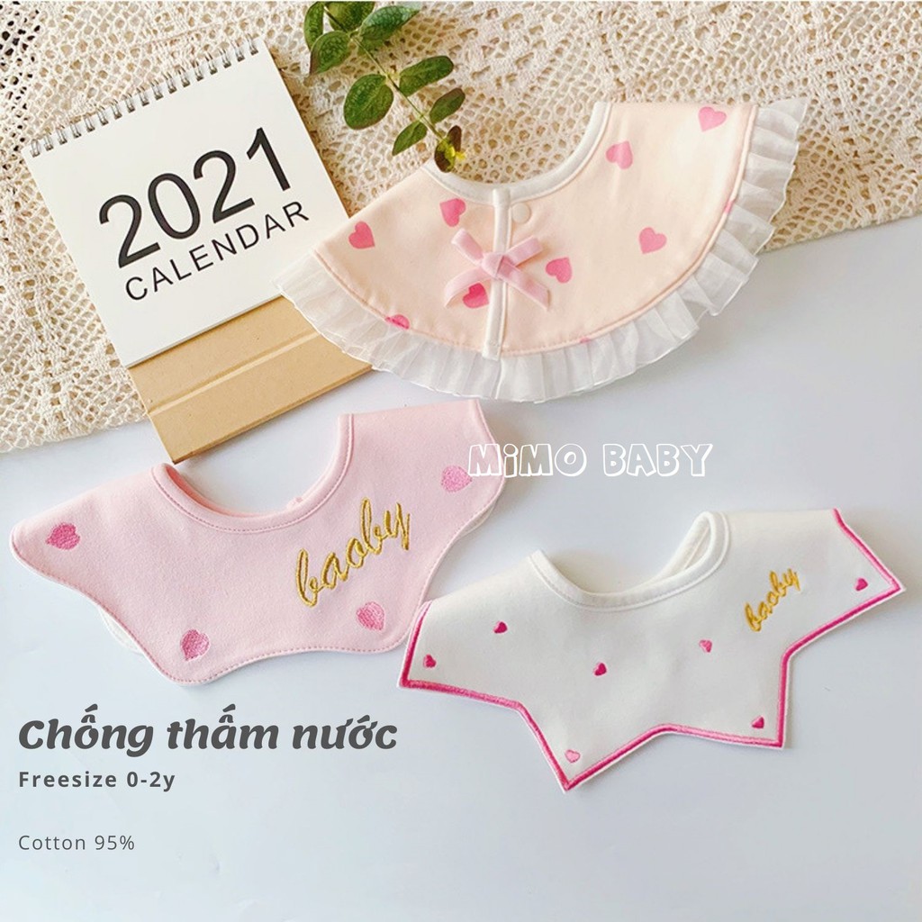 Set 3 yếm cổ tròn cotton cao cấp chống thấm nước phong cách hàn quốc Mimo Baby cho bé YC01