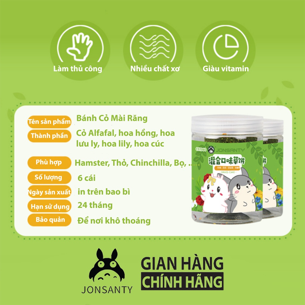 Mài răng chuột hamster, bánh mài răng thỏ, chinchilla, bọ ú, sóc, nhím.. giàu dinh dưỡng hộp 6 miếng hãng JONSANTY CST06
