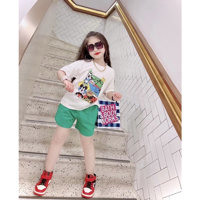 (12kg-36kg) Bộ Đùi Mk, Bộ Đồ Cộc Tay Cotton Bé Gái Size Đại, Hoạ Tiết Hoạt Hình Đáng Yêu