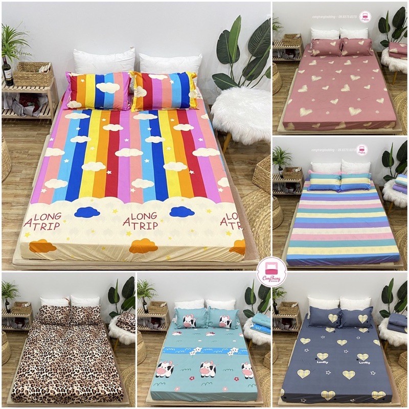 Ga Trải Giường , drap trải giường Poly Cotton M6/M8 Nhiều Mẫu Tùy Chọn - Bộ ga chun kèm 2 vỏ gối poly cotton