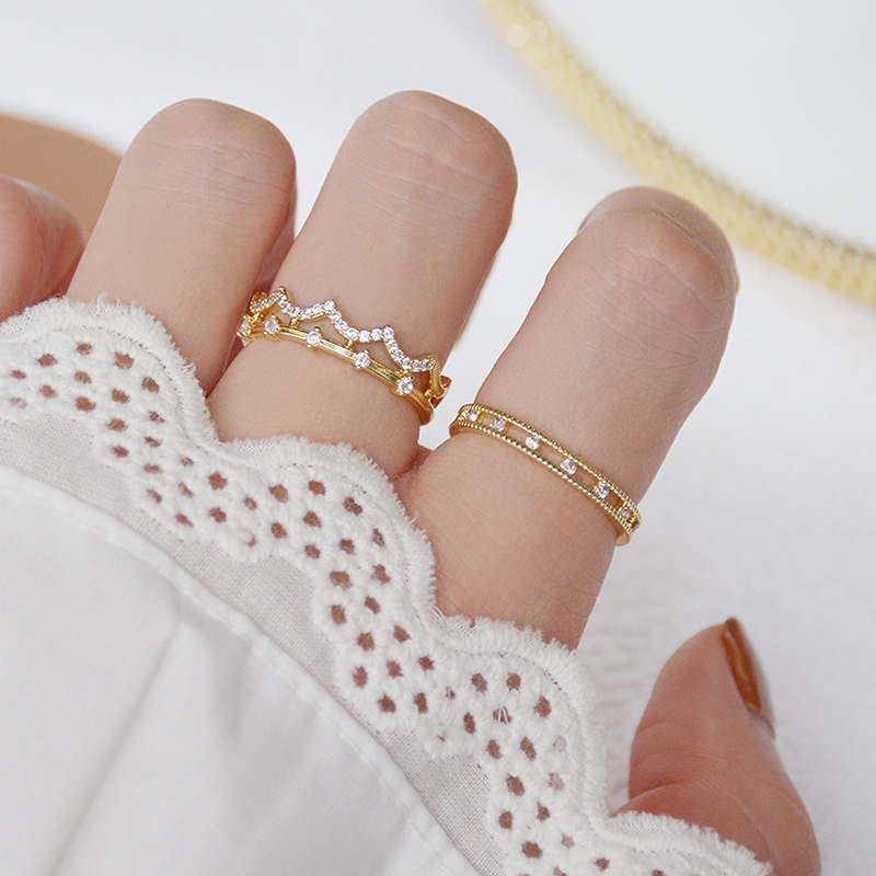 Nhẫn Hở Đính Đá Zircon 14K Thiết Kế Mở Sang Trọng Có Thể Điều Chỉnh Thời Trang