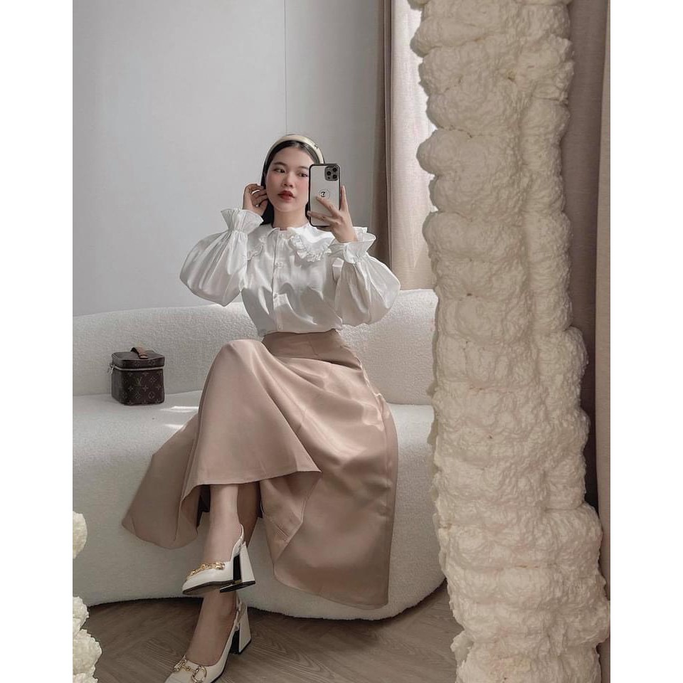 Set chân váy xoè mix áo sơ mi tiểu thư Form đầm xinh xắn - hoa nhí nhẹ nhàng, dễ thương. Diện em này đi chơi, đi học đ