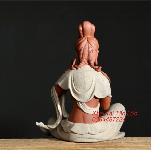 Tượng Quan Âm Thuỷ Nguyệt gốm tử sa cao 33 cm hàng cao cấp