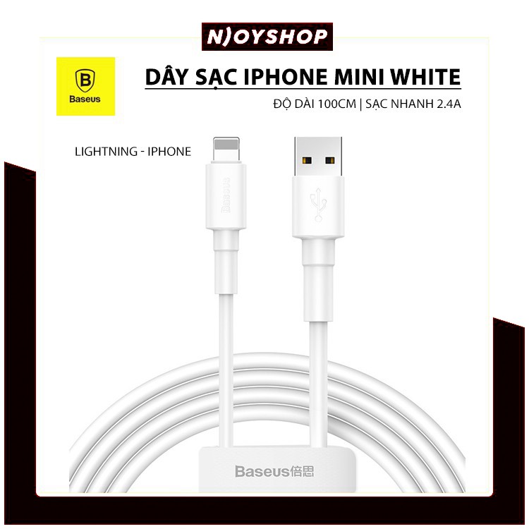 DÂY SẠC BASEUS SẠC NHANH MINI WHITE LIGHTNING IPHONE MICRO USB TYPE-C (2.4A/3A) ĐỘ DÀI 1M CHÍNH HÃNG