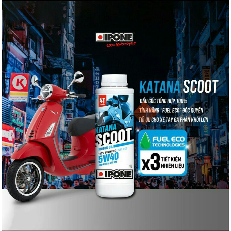 Nhớt xe tay ga cao cấp IPONE KATANA SCOOT 5W40 1L - dành cho xe Vespa, SH, AB, Vario, PCX, Vison, PS, các dòng xe mới