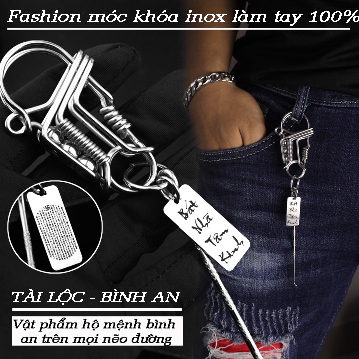 MÓC KHÓA INOX BÁT NHÃ TÂM KINH LÀM TAY THỦ CÔNG 100%