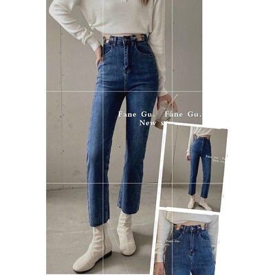 Quần Jeans ống xuông xích cạp pha