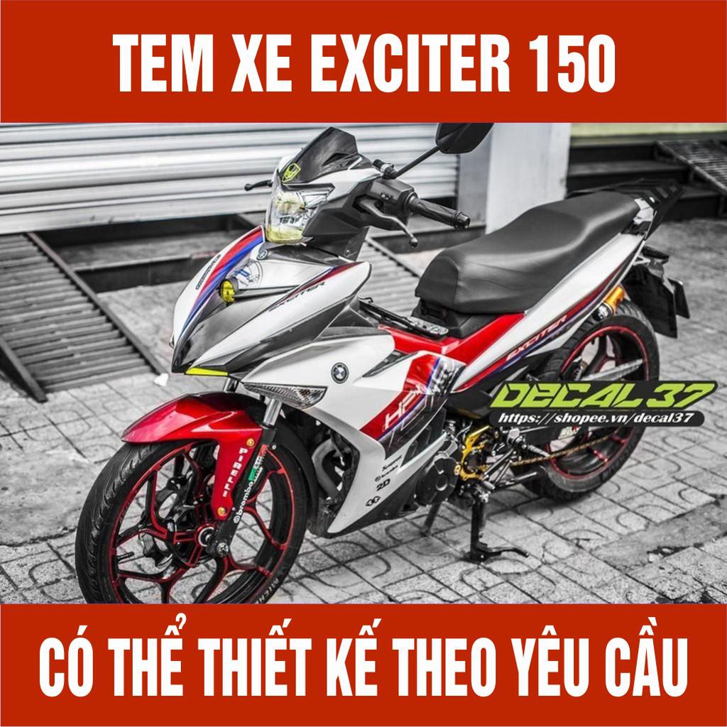   Tem Trùm Exciter 150 Hp4 trắng đỏ - Làm theo yêu cầu khách hàng - Nhận thiết kế theo yêu cầu khách hàng