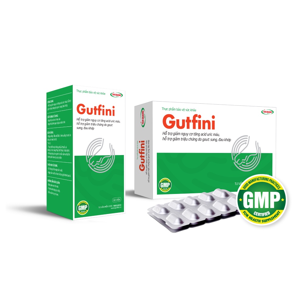 GUTFINI – Hỗ trợ giảm nguy cơ tăng acid uric máu, giảm triệu chứng do gout sưng, đau khớp (20 viên &amp;60 viên)