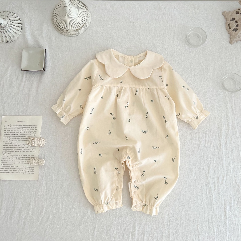 Bộ Áo Liền Quần Tay Dài Bằng Cotton Mềm Thân Thiện Với Da Họa Tiết Hoa Dễ Thương Cho Bé Gái DPK8