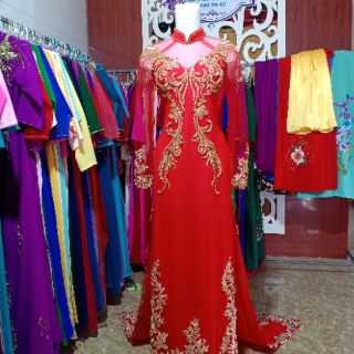 Bộ áo dài cô dâu kèm mấn