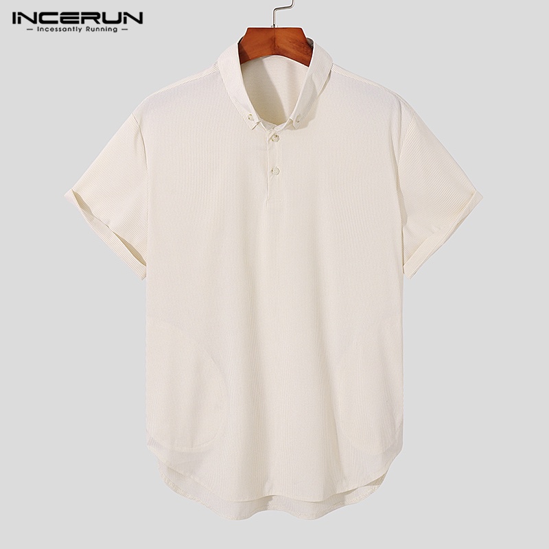 Áo thun polo INCERUN tay ngắn họa tiết sọc thời trang sành điệu cho nam