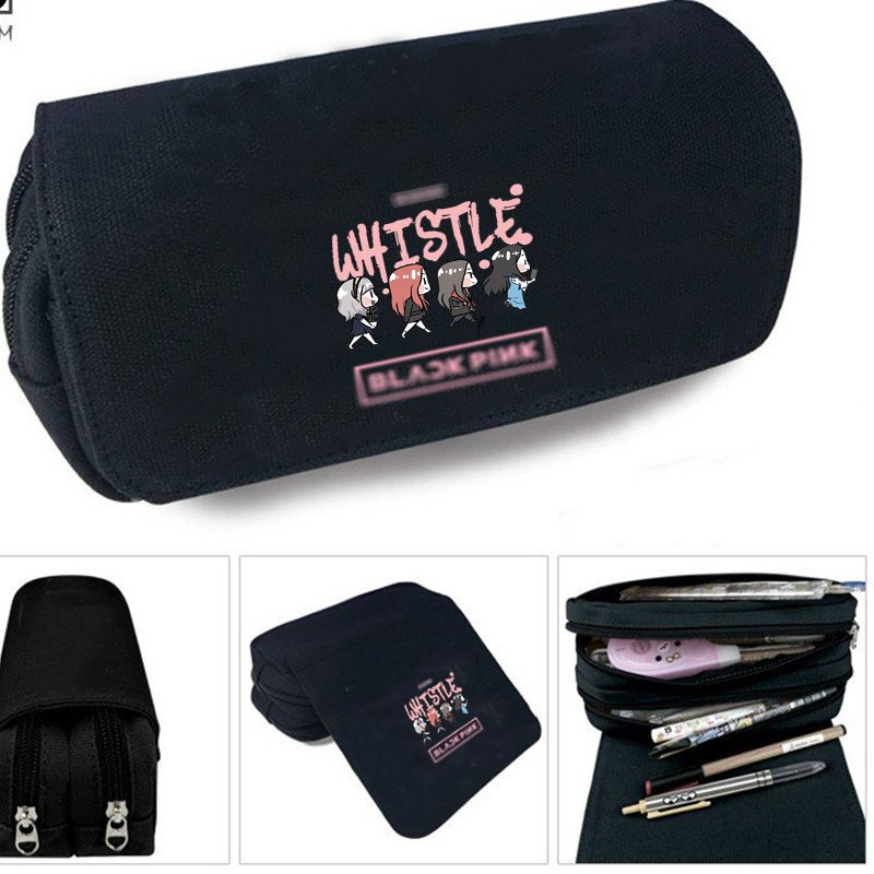 Hộp bút vải canvas BLACKPINK WHISTLE CHIBI khóa trắng đi học tiện lợi idol thần tượng kpop tiện lợi