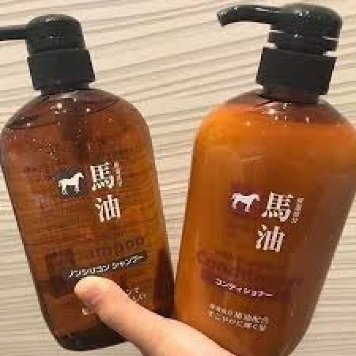 Dầu gội mỡ ngựa Kumano Horse Oil Non Silicon Shampoo 600ml giảm hư tổn dưỡng tóc bóng mượt