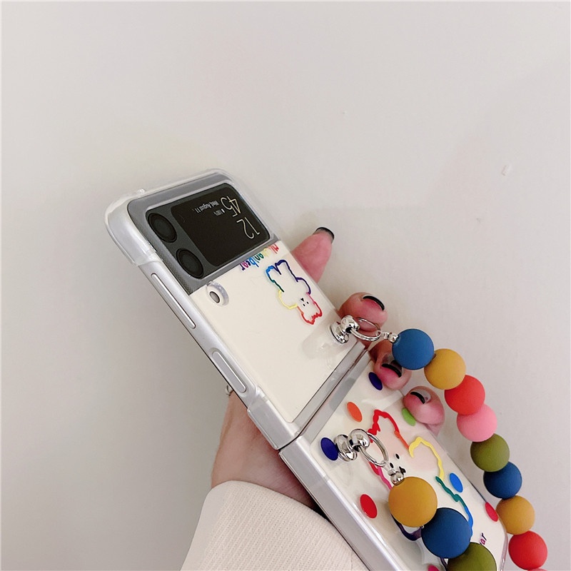 Ốp Điện Thoại Cứng Màu Trong Suốt Có Giá Đỡ Hình Gấu Cho Samsung Galaxy Z Flip 3 4 Z Flip3 ZFlip3