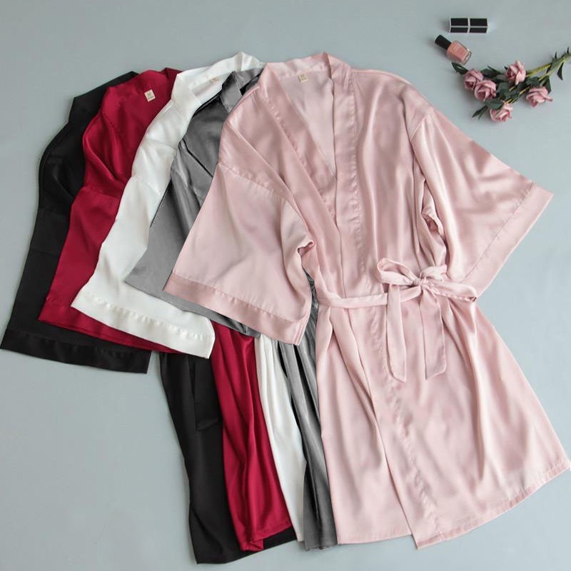 Áo Choàng Tắm Cardigan Bằng Lụa Lạnh Thoáng Khí Phong Cách Nhật Bản