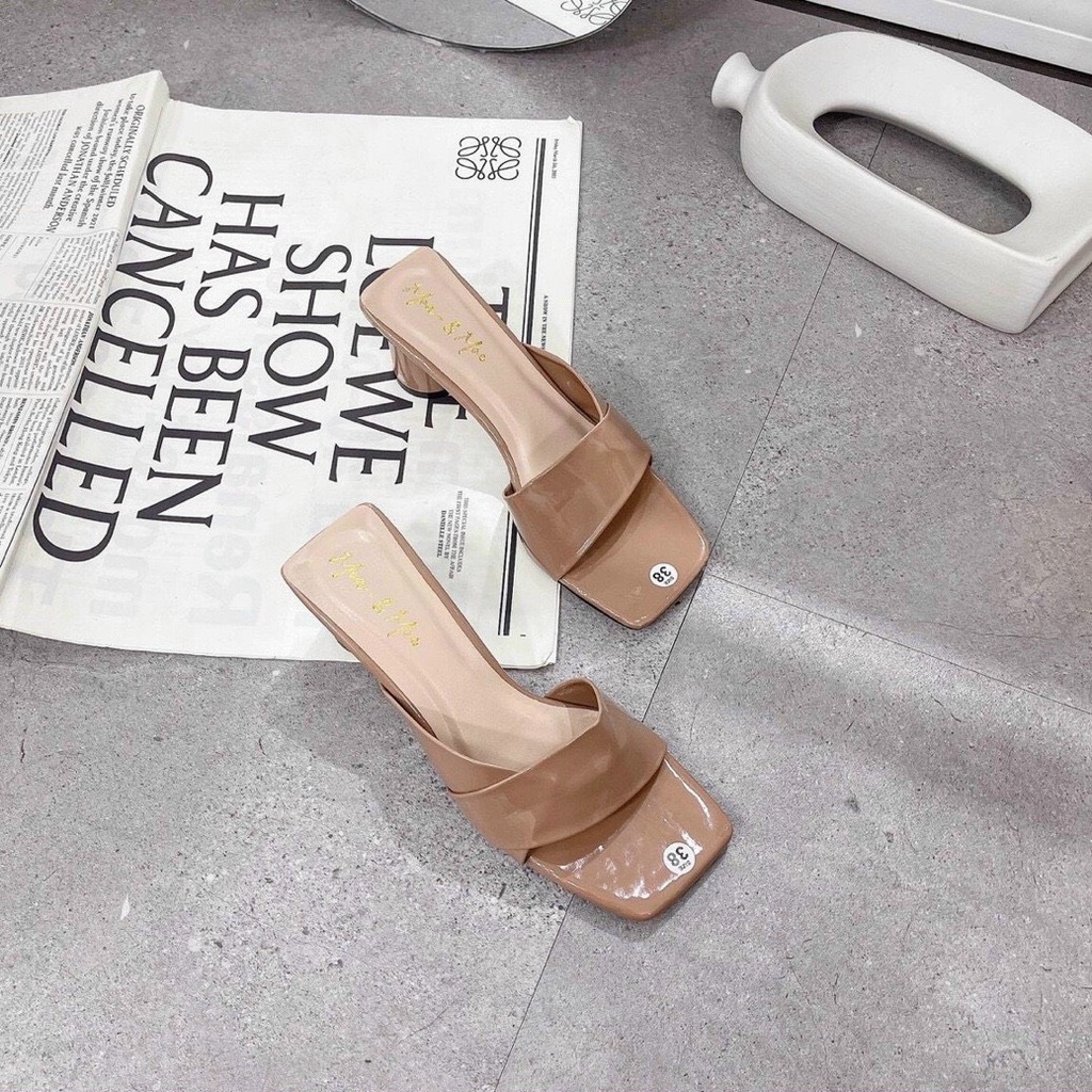 Dép cao cáo gót nữ quai da bảng ngang cực xinh