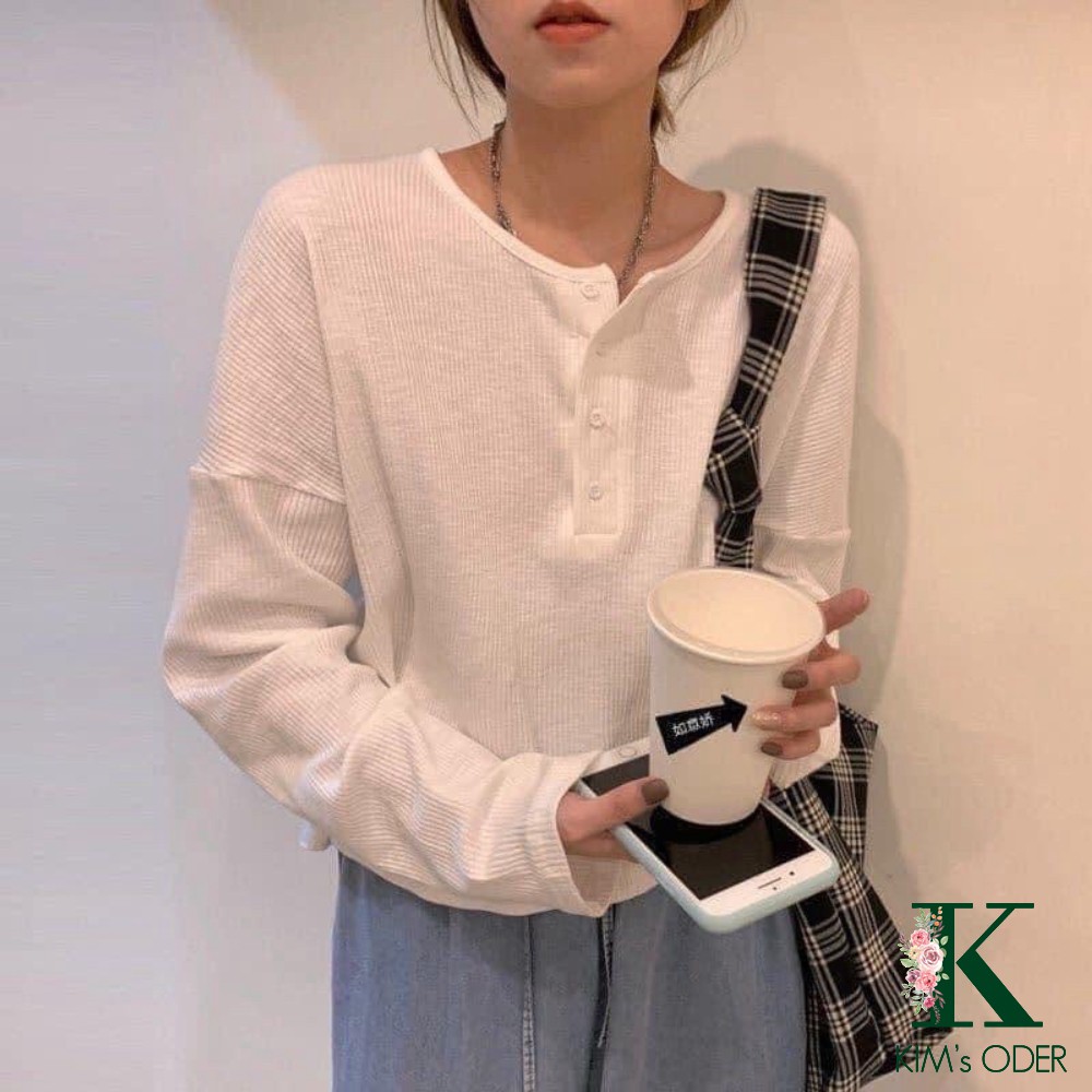 Áo len nữ basic Hàn Quốc phiên bản mùa hè thu đông xuân cổ tròn dài tay màu trắng đen xám dáng rộng thời trang xu hướng | BigBuy360 - bigbuy360.vn