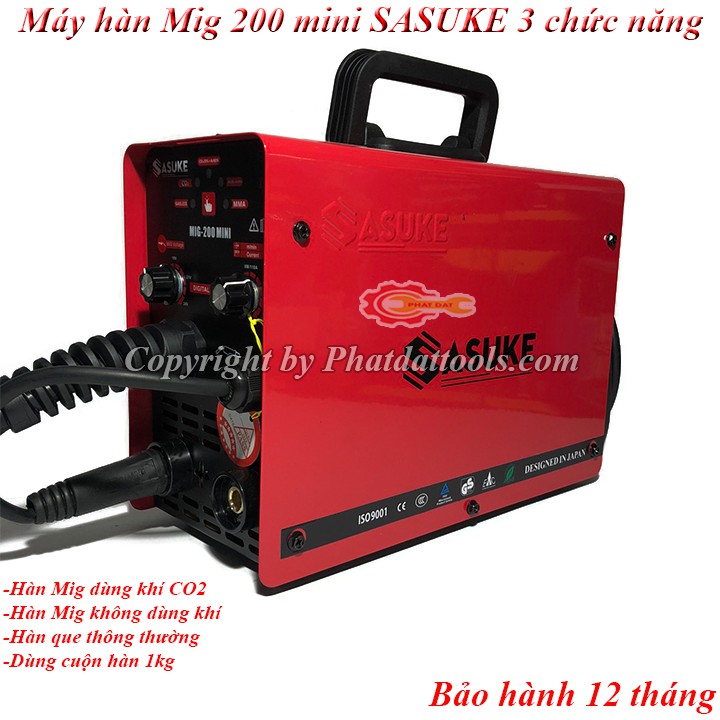 Máy hàn Mig không dùng khí SASUKE 200 mini 3 chức năng-Hàng chính hãng-Bảo hành 12 tháng-Đầy đủ phụ kiện-Máy hàn Mig